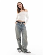 long sve v neck off shoulder top in cream