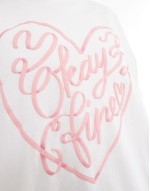 Cotton On premium boxy tee with okay fine graphic in white and pink